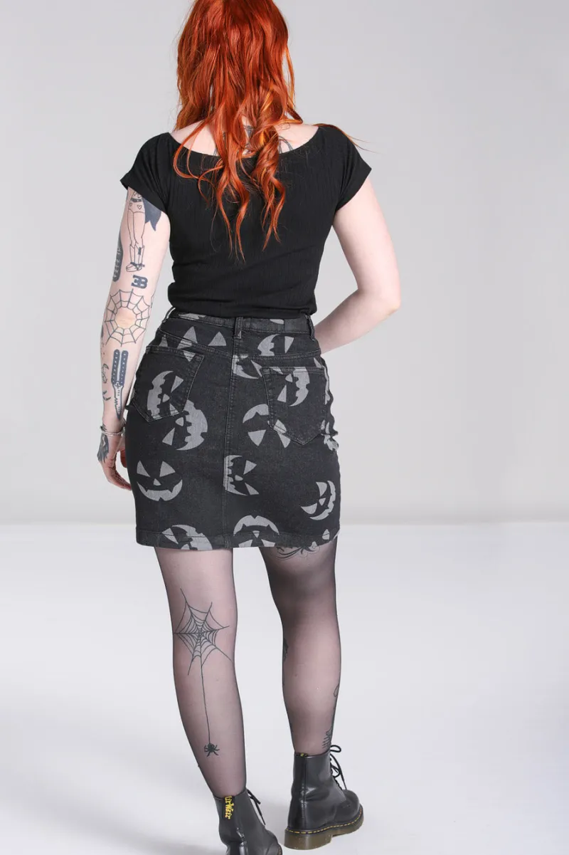 Hell Bunny Skirts|Denim>Jack-O-Lantern Skirt Black