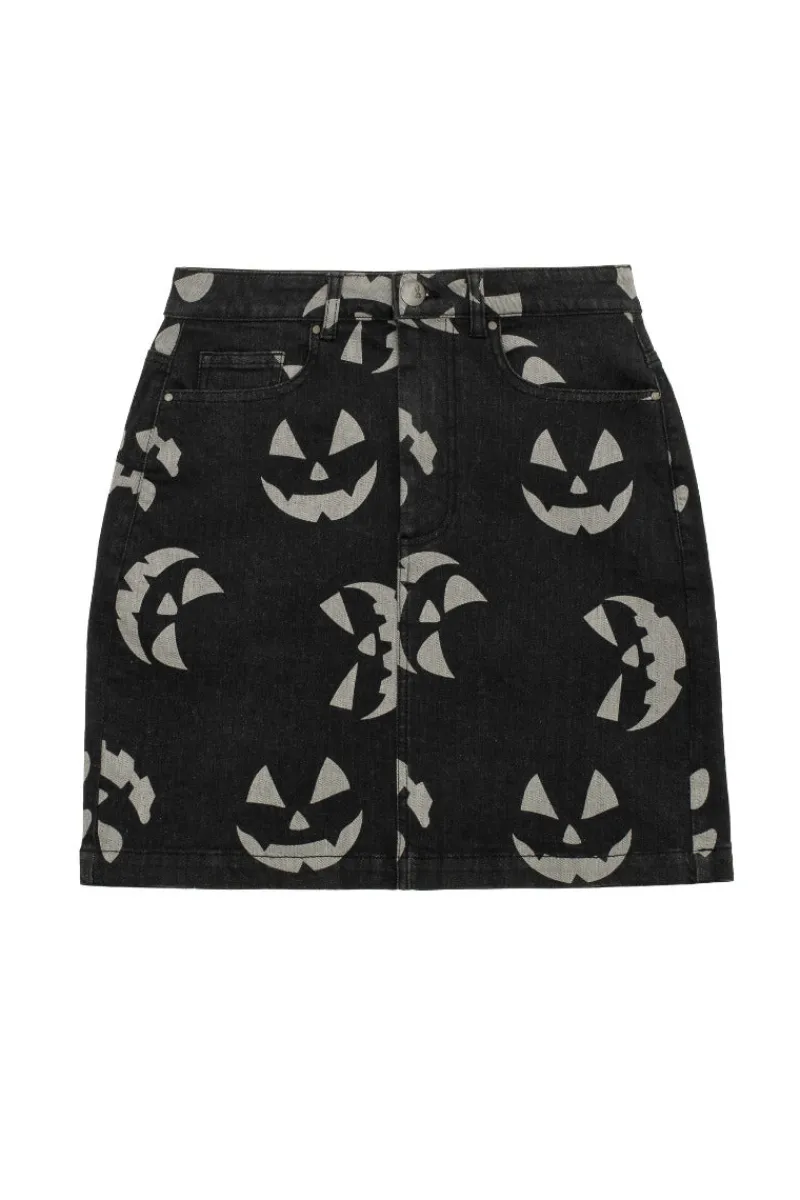 Hell Bunny Skirts|Denim>Jack-O-Lantern Skirt Black