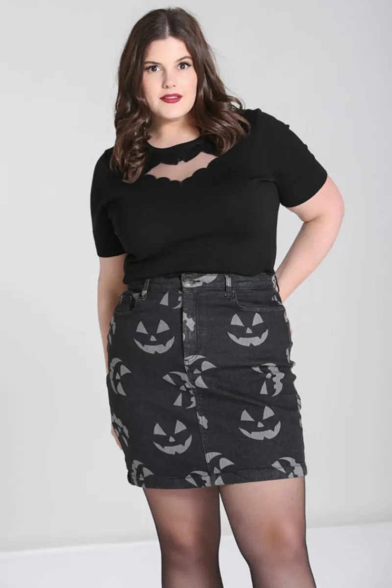 Hell Bunny Skirts|Denim>Jack-O-Lantern Skirt Black