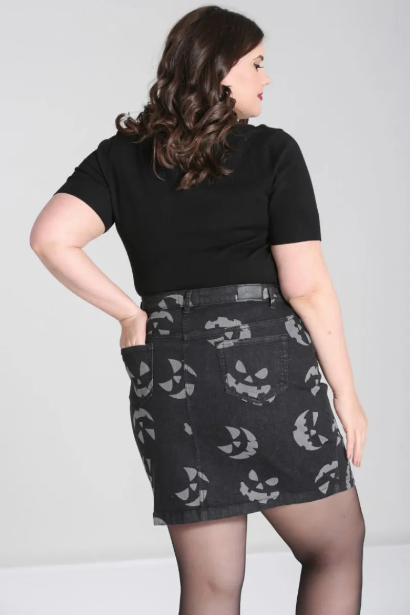 Hell Bunny Skirts|Denim>Jack-O-Lantern Skirt Black