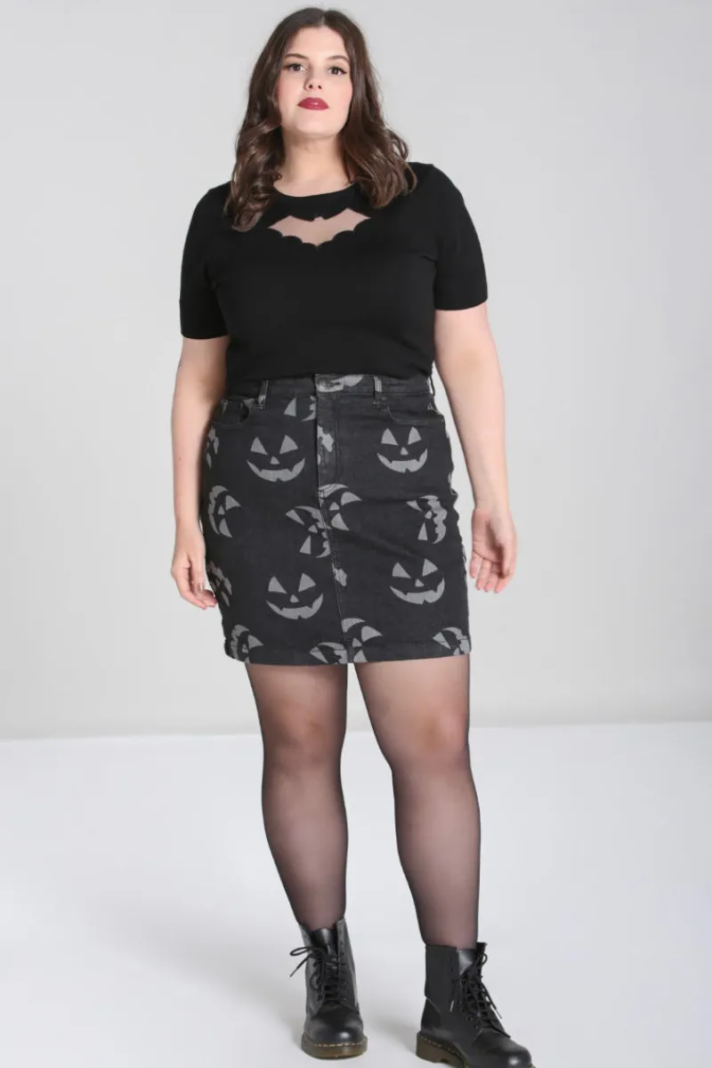 Hell Bunny Skirts|Denim>Jack-O-Lantern Skirt Black