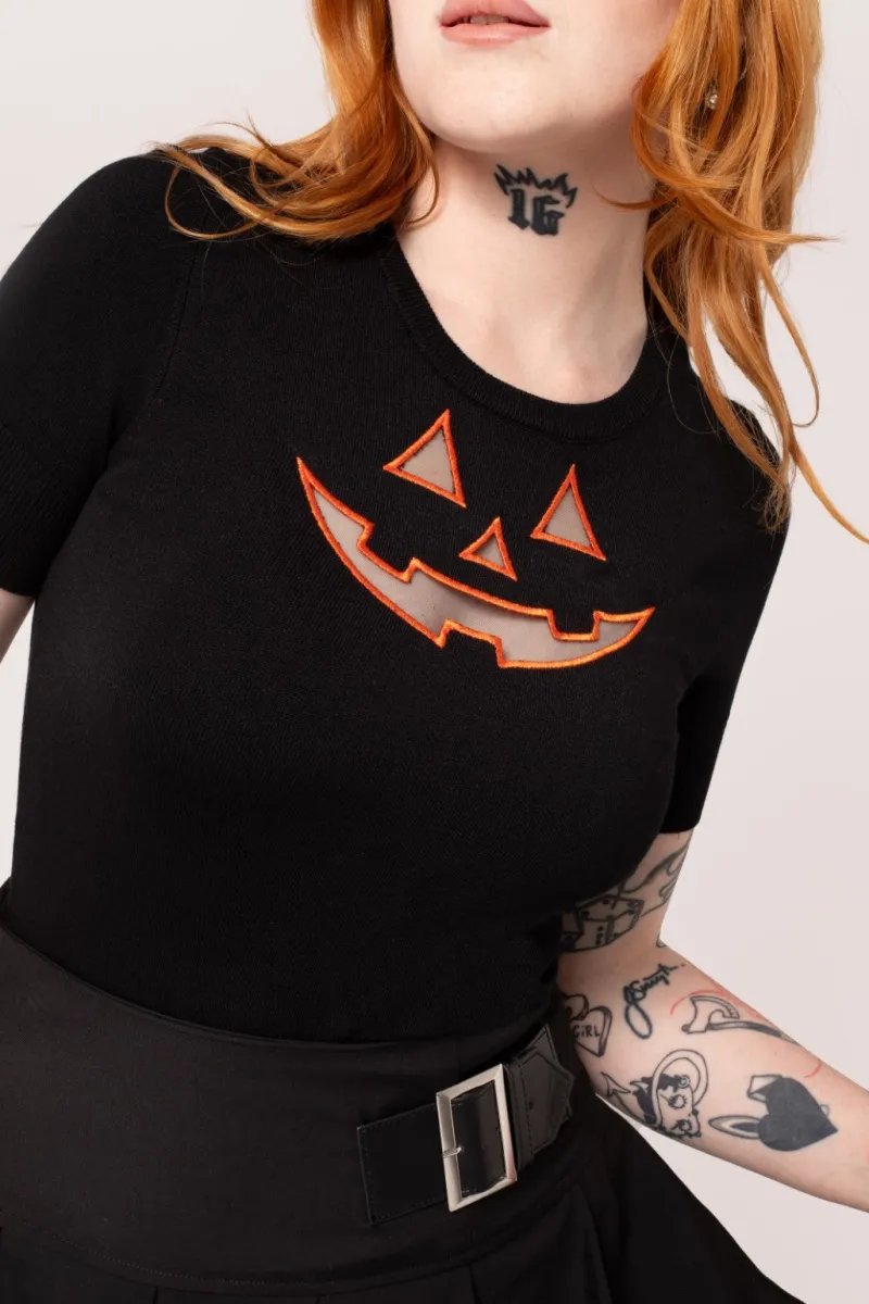 Hell Bunny Tops|Knitwear>Jack-O-Lantern Top Black/Orange
