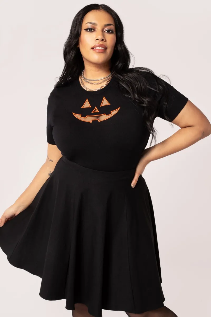 Hell Bunny Tops|Knitwear>Jack-O-Lantern Top Black/Orange