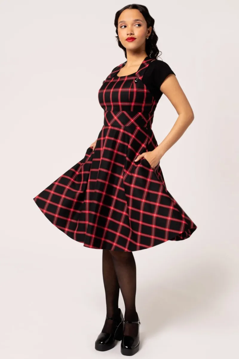 Hell Bunny Dresses|Vintage Dresses>Janine Pinafore Dress Black/Red