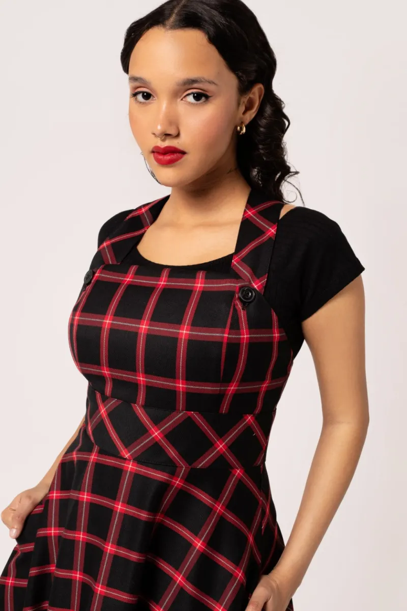 Hell Bunny Dresses|Vintage Dresses>Janine Pinafore Dress Black/Red