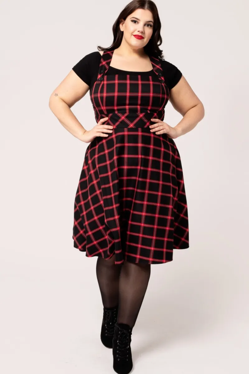 Hell Bunny Dresses|Vintage Dresses>Janine Pinafore Dress Black/Red