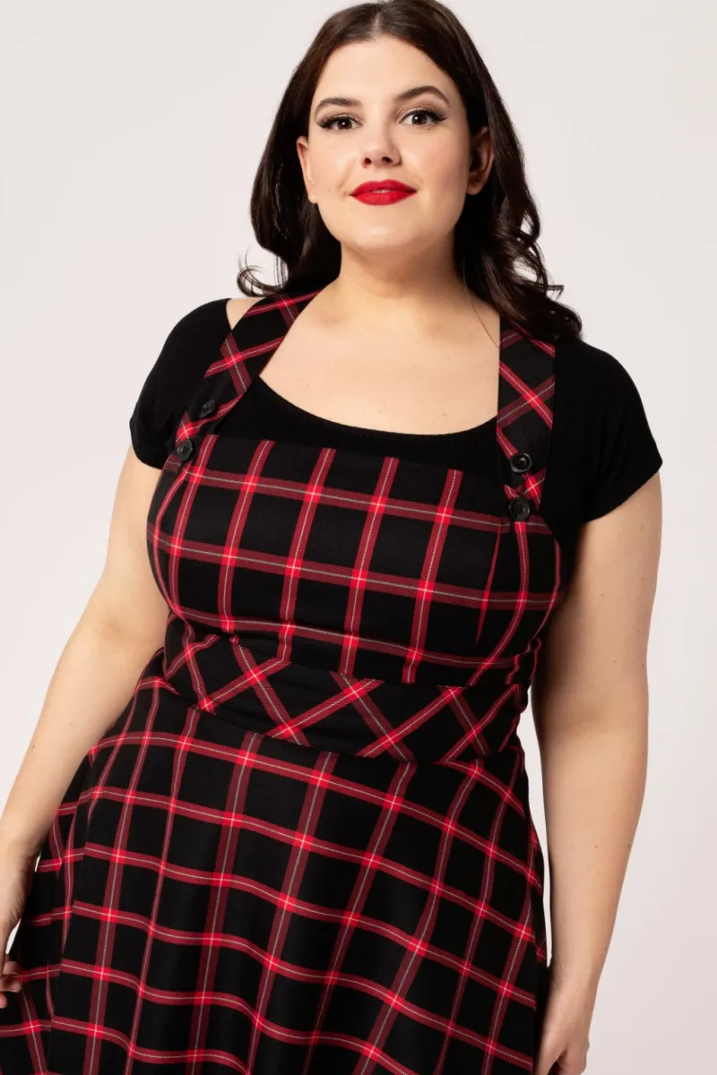 Hell Bunny Dresses|Vintage Dresses>Janine Pinafore Dress Black/Red