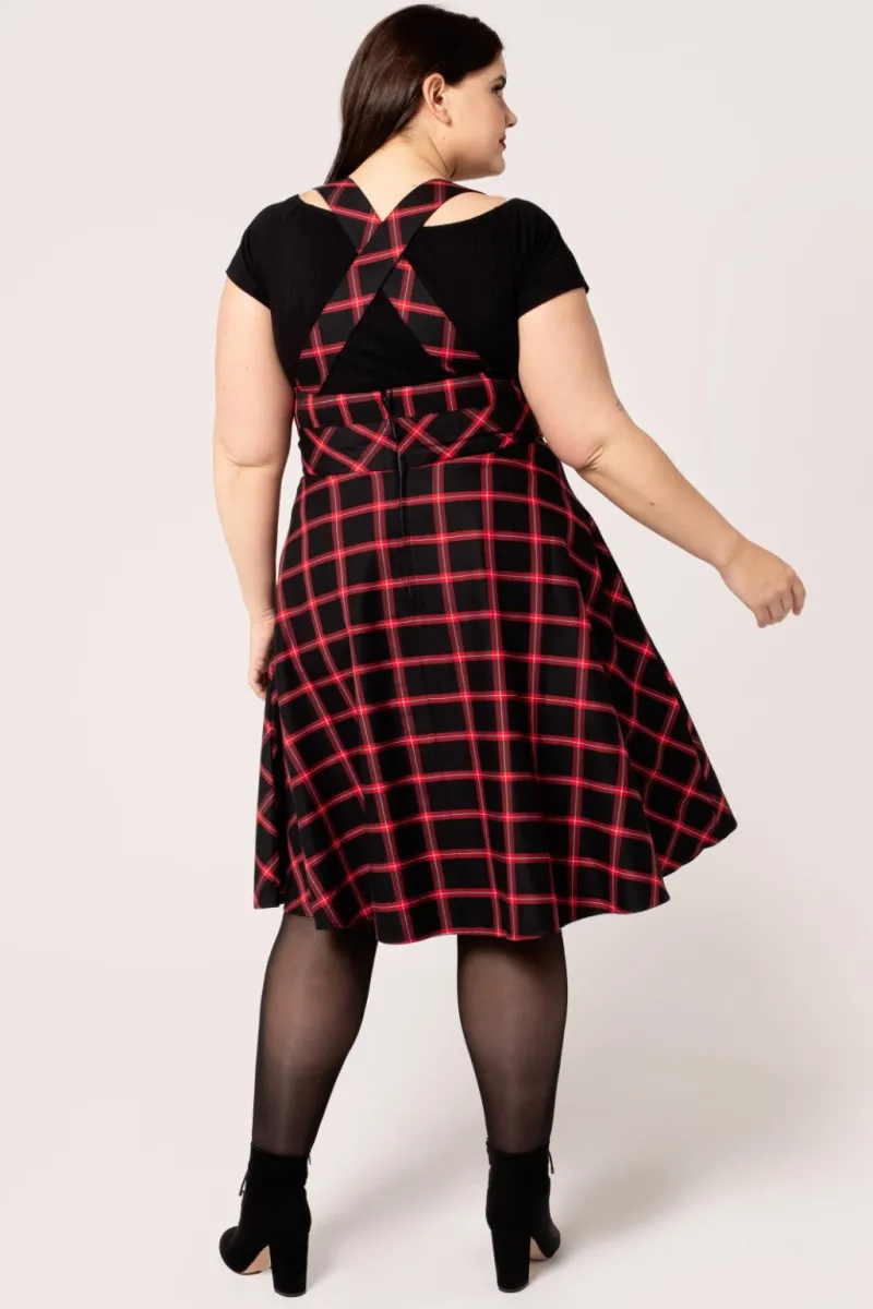 Hell Bunny Dresses|Vintage Dresses>Janine Pinafore Dress Black/Red