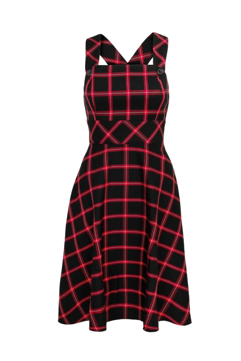Hell Bunny Dresses|Vintage Dresses>Janine Pinafore Dress Black/Red