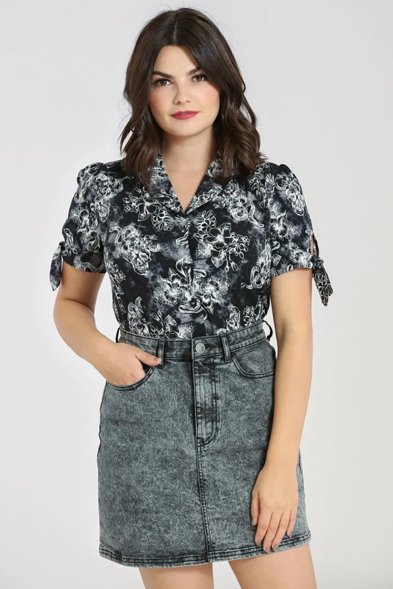 Hell Bunny Tops|Blouses>Kasumi Blouse Grey