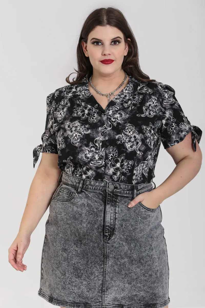 Hell Bunny Tops|Blouses>Kasumi Blouse Grey