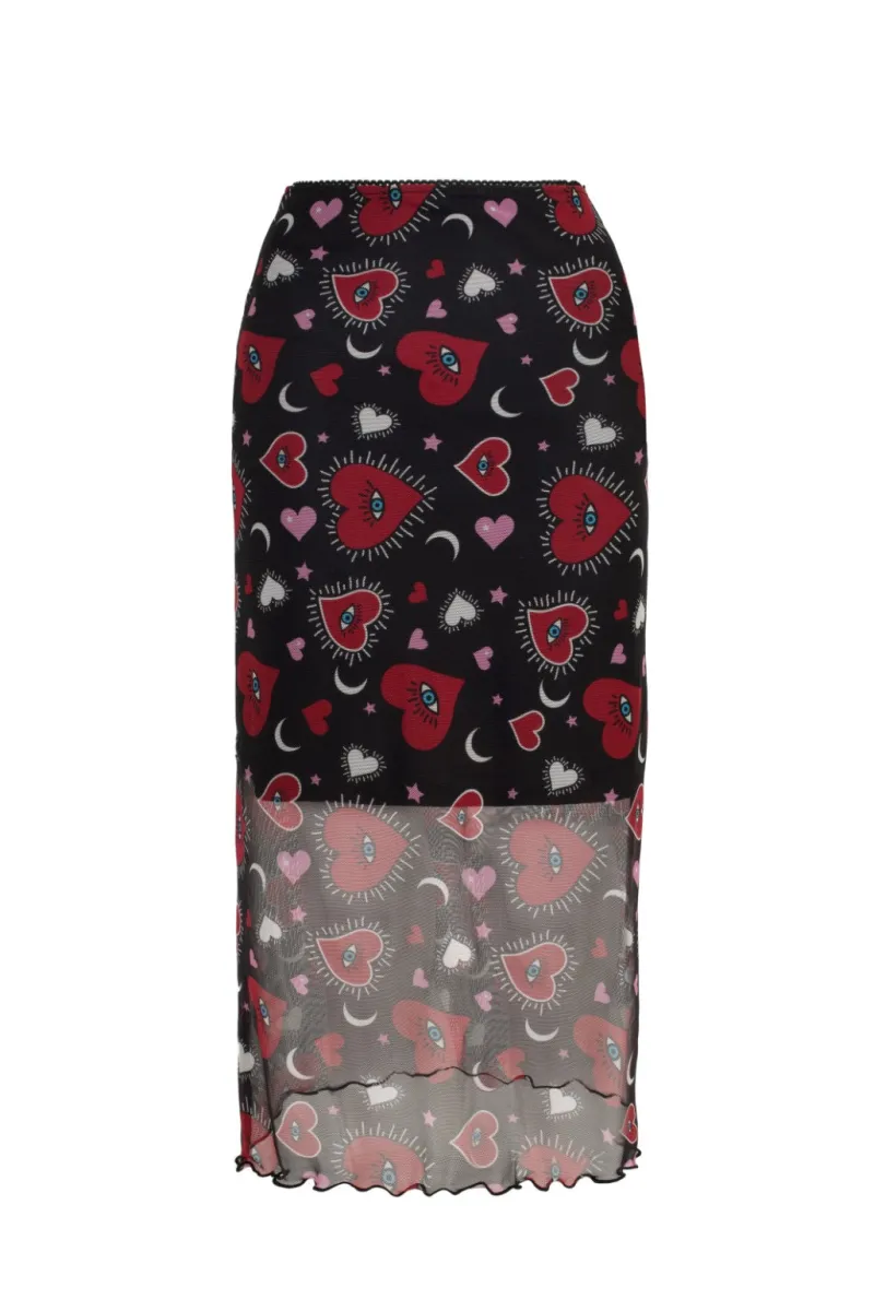 Hell Bunny Skirts>Kate Heart Mesh Skirt Black