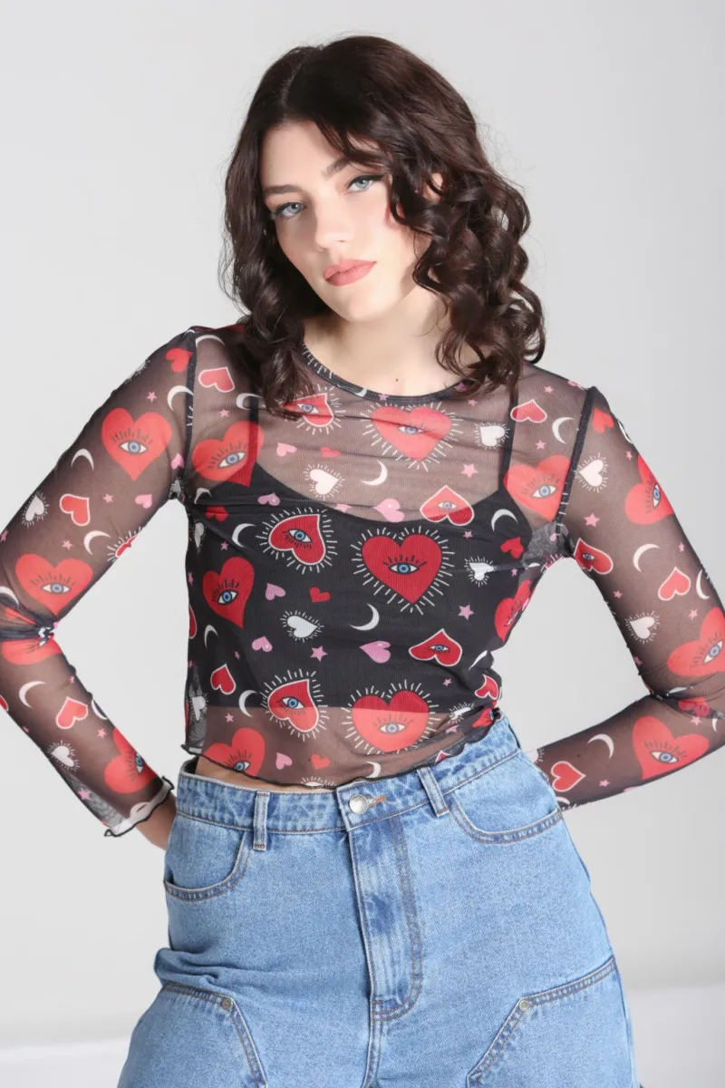 Hell Bunny Tops|Back In Stock>Kate Heart Mesh Top Black