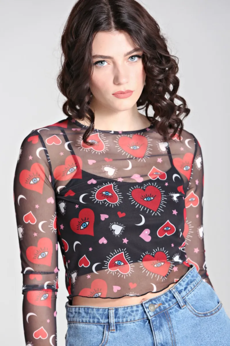 Hell Bunny Tops|Back In Stock>Kate Heart Mesh Top Black