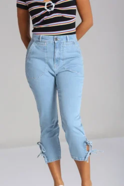 Hell Bunny Trousers & Shorts>Kiralee Cropped Jeans Blue