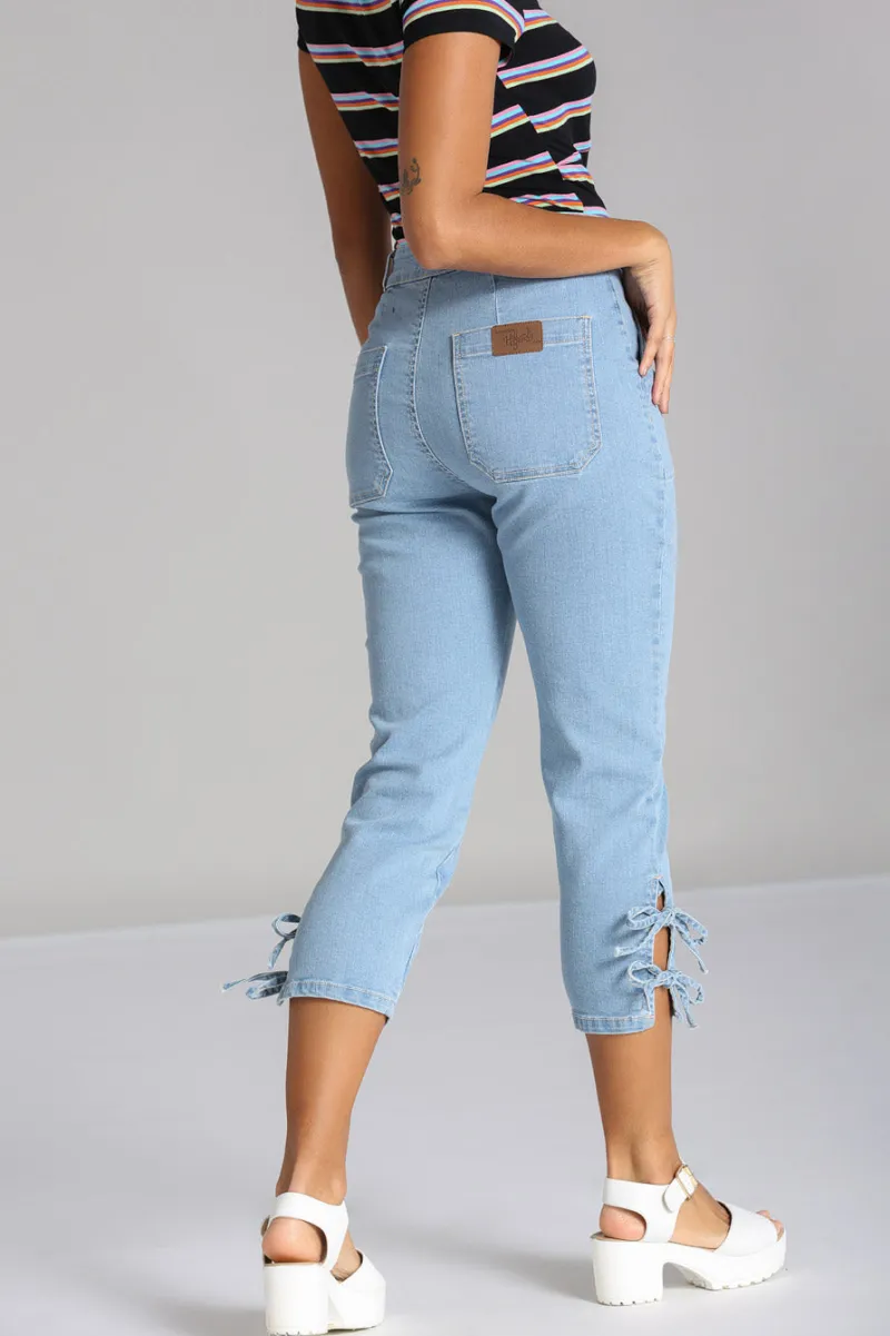 Hell Bunny Trousers & Shorts>Kiralee Cropped Jeans Blue