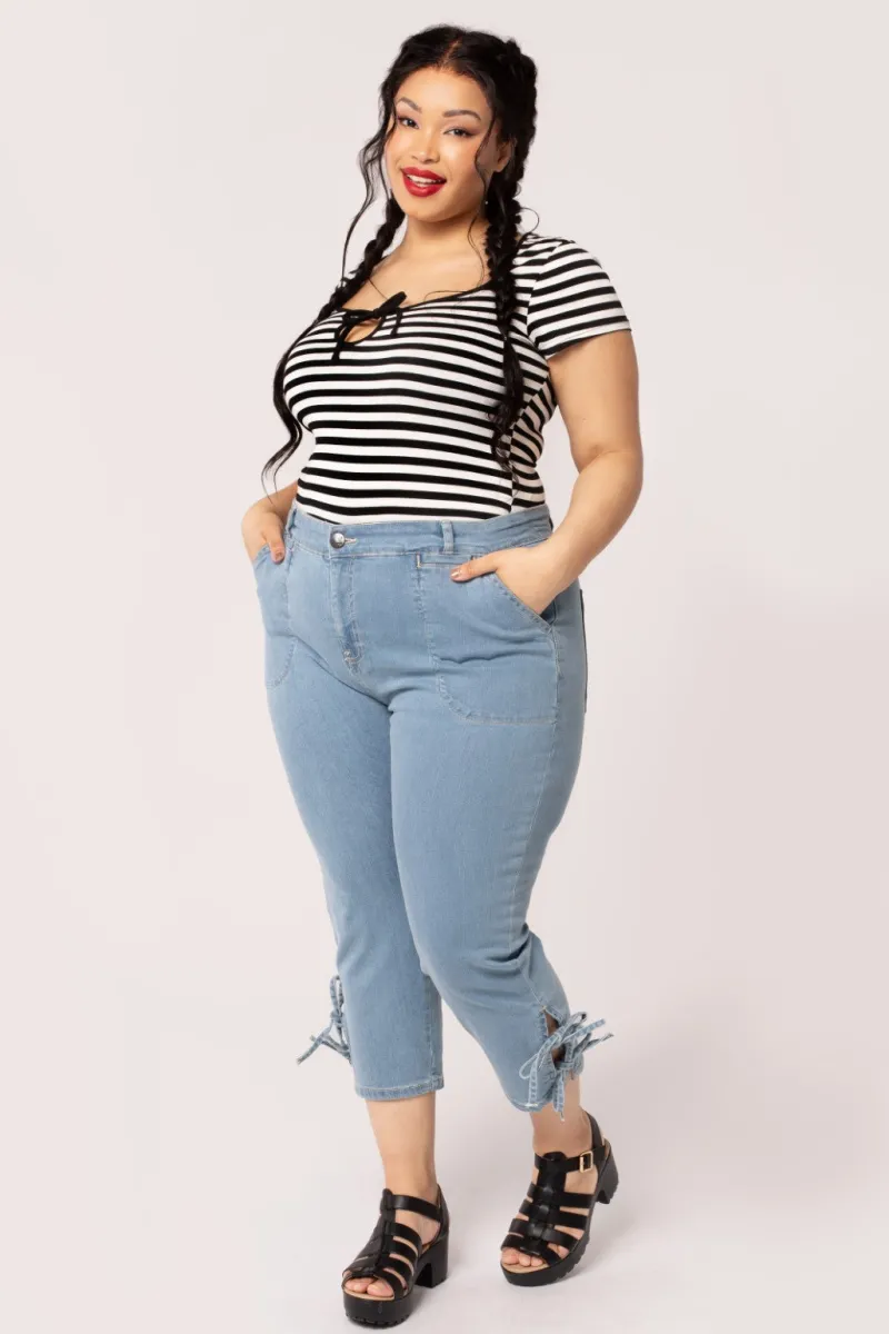 Hell Bunny Trousers & Shorts>Kiralee Cropped Jeans Blue