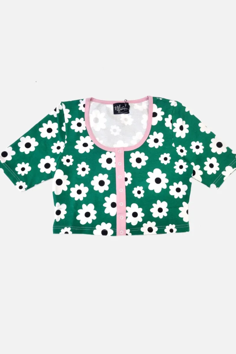 Hell Bunny Tops|Loungewear>Kitsch Daisy Top Green