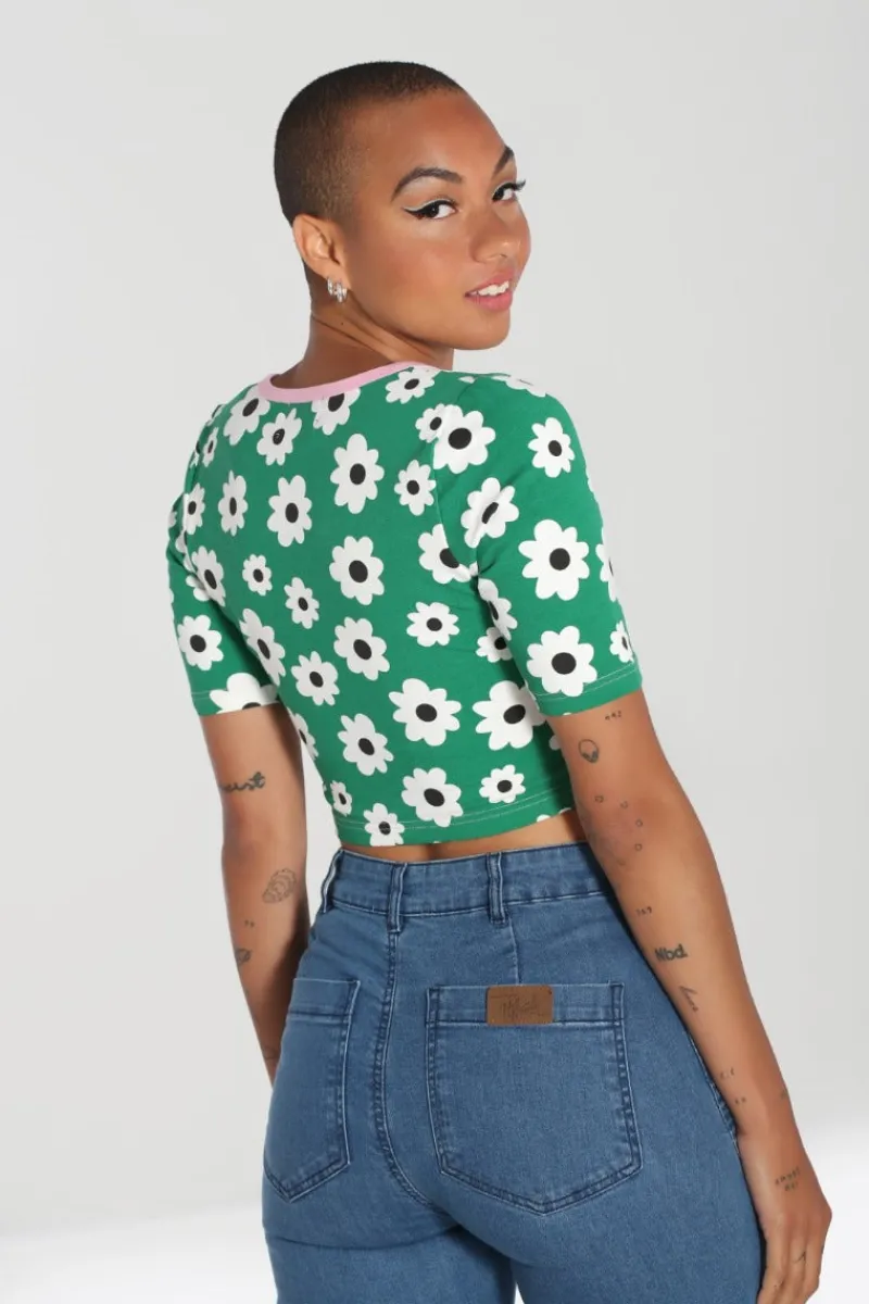 Hell Bunny Tops|Loungewear>Kitsch Daisy Top Green