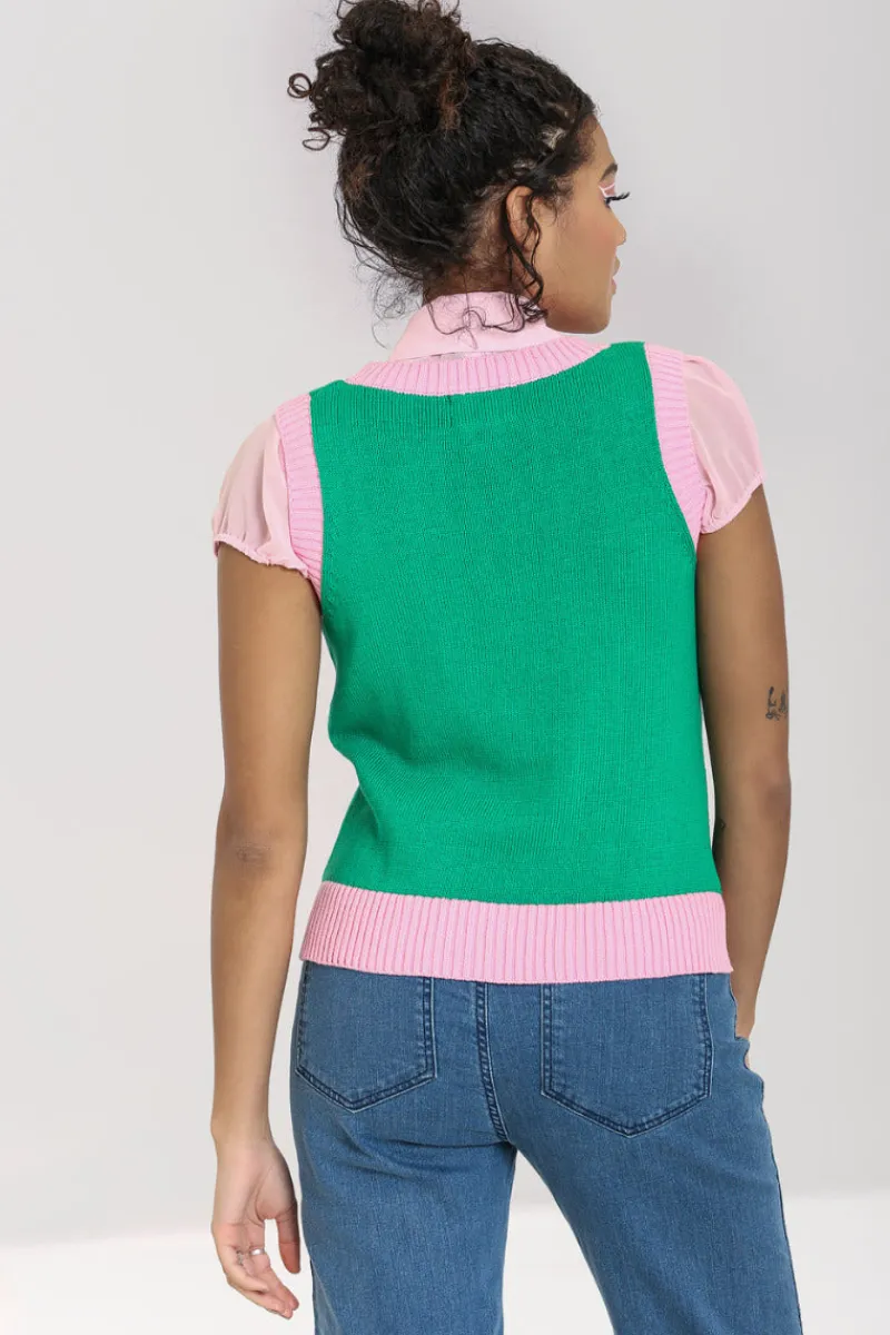 Hell Bunny Tops|Knitwear>Kitsch Daisy Vest Green
