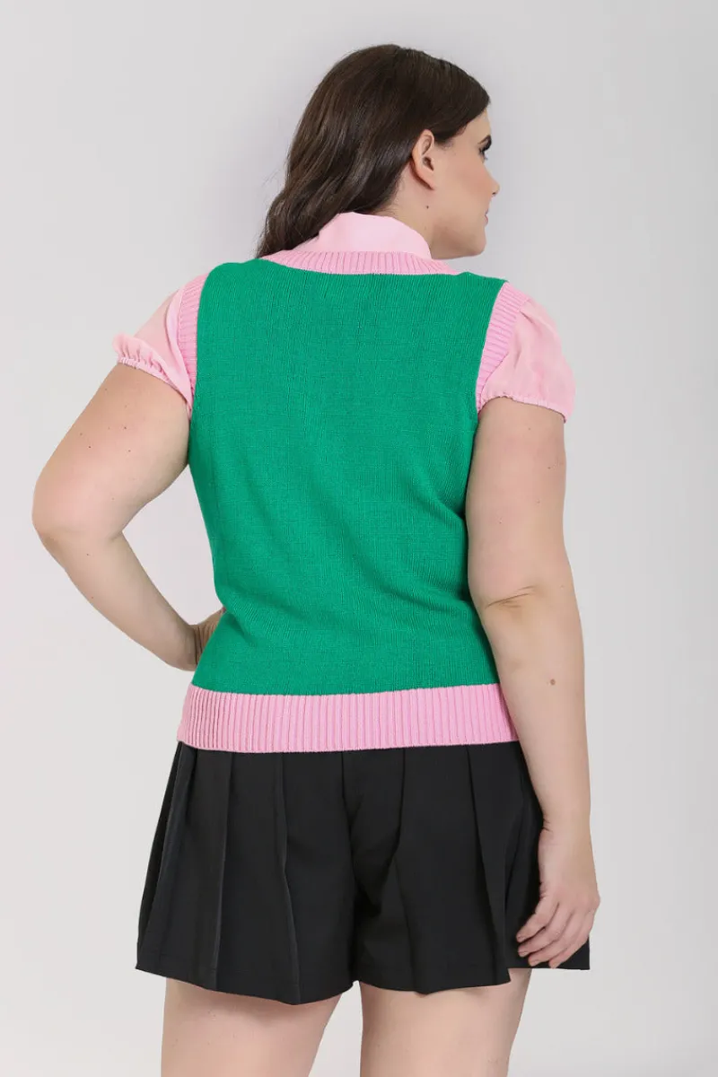 Hell Bunny Tops|Knitwear>Kitsch Daisy Vest Green