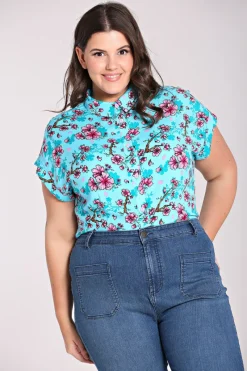 Hell Bunny Tops|Blouses>Louella Shirt Aqua