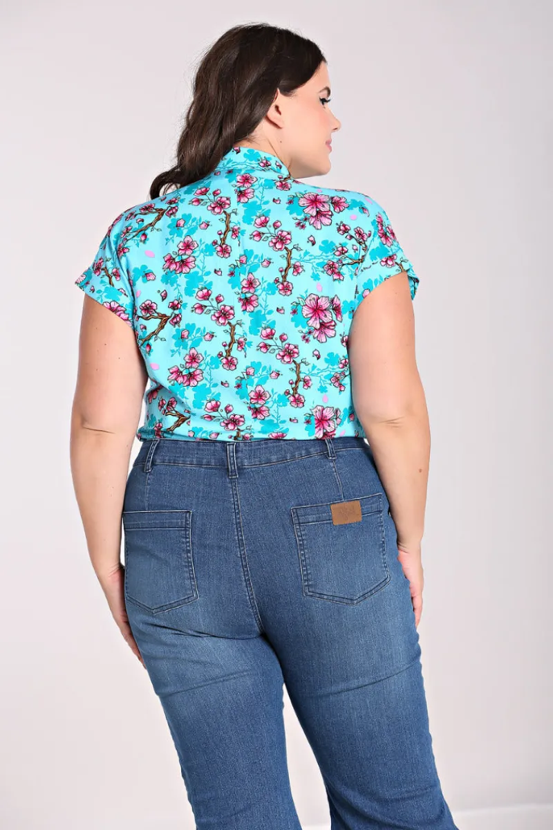 Hell Bunny Tops|Blouses>Louella Shirt Aqua