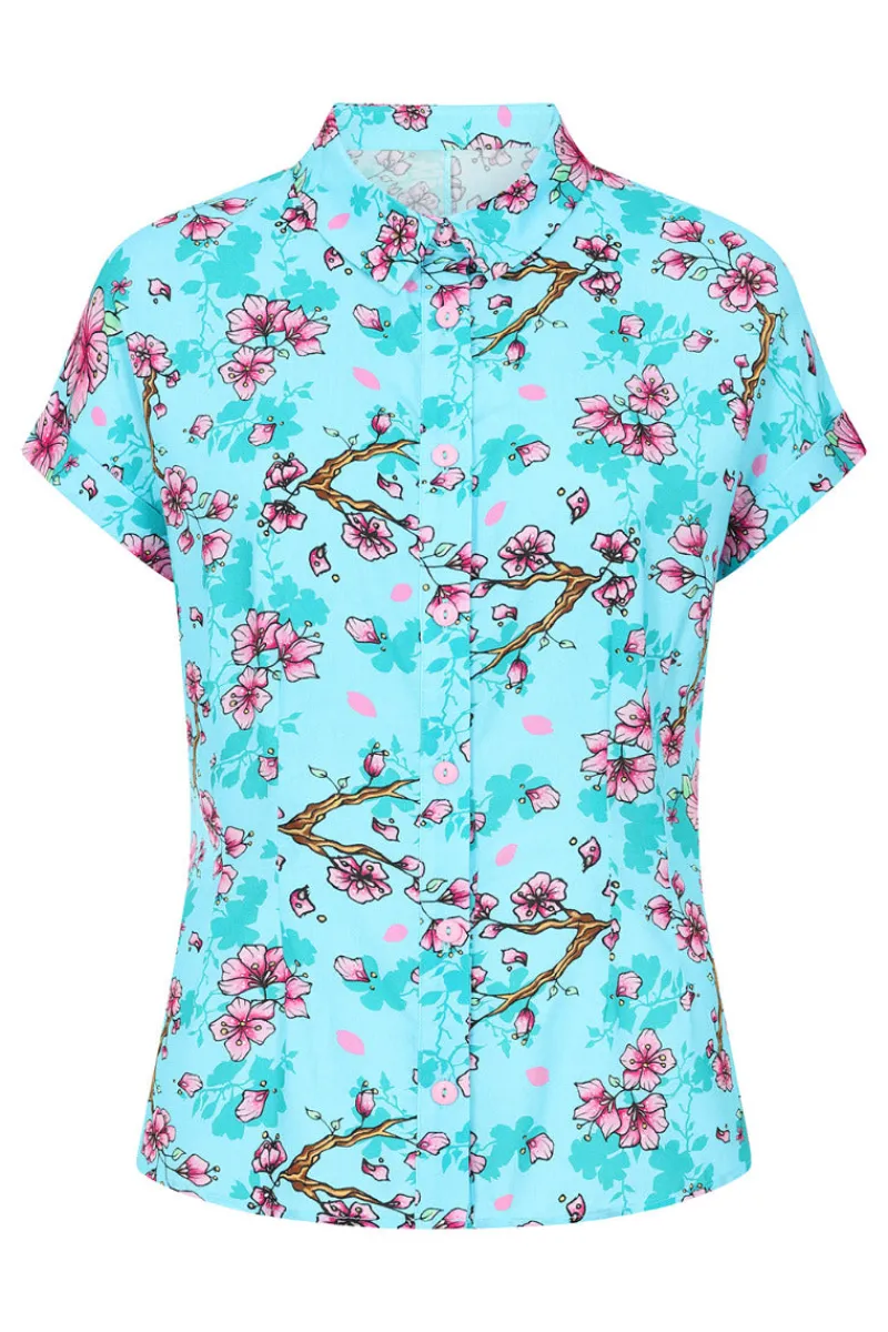 Hell Bunny Tops|Blouses>Louella Shirt Aqua
