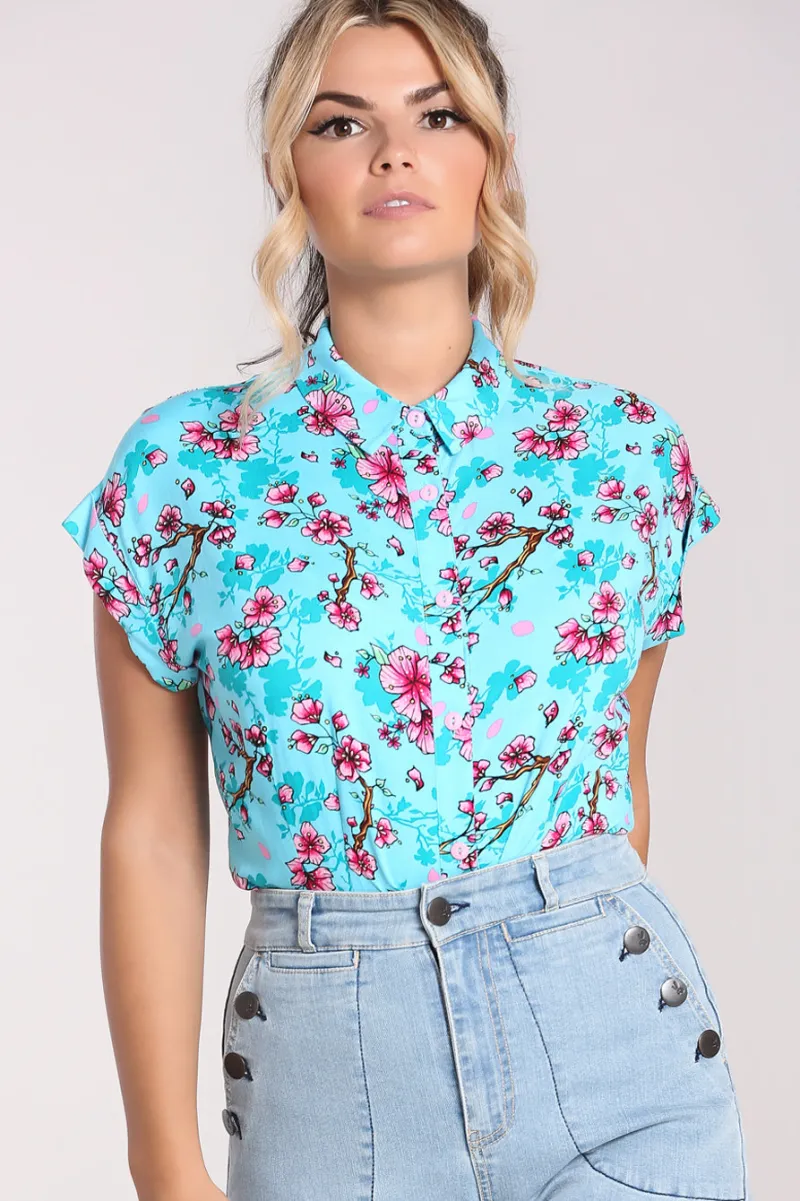 Hell Bunny Tops|Blouses>Louella Shirt Aqua