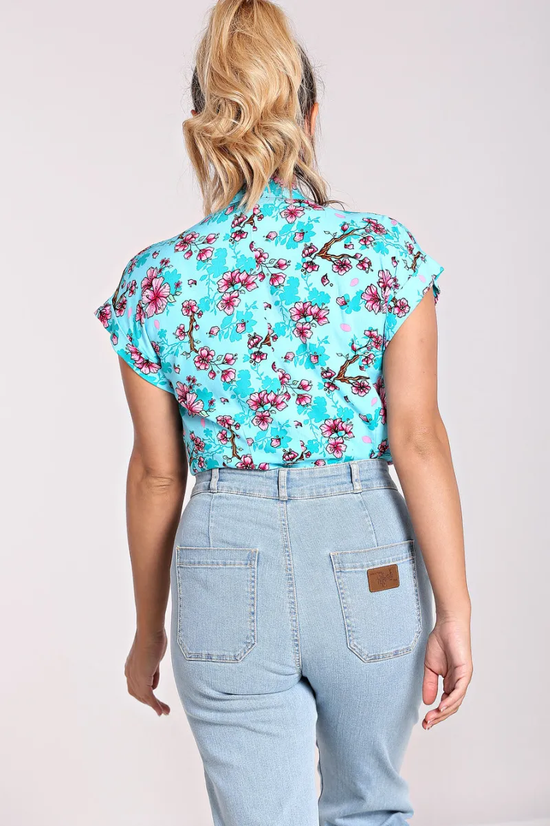 Hell Bunny Tops|Blouses>Louella Shirt Aqua