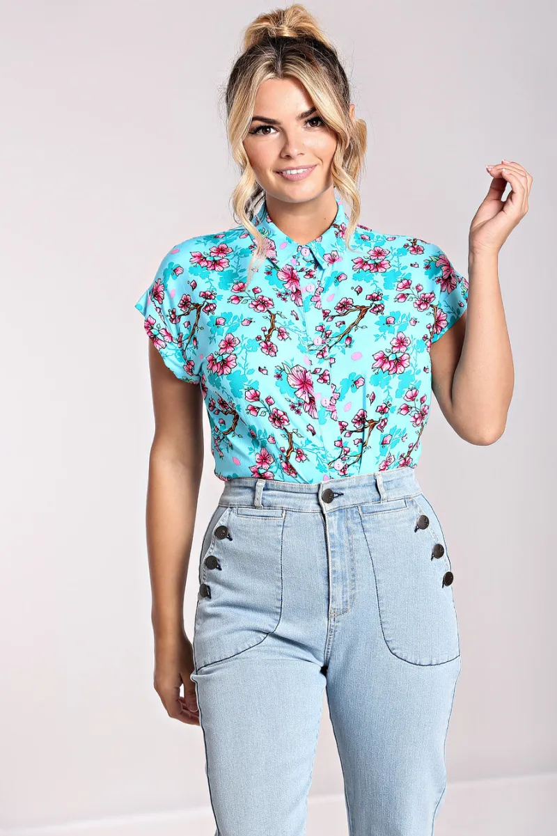 Hell Bunny Tops|Blouses>Louella Shirt Aqua