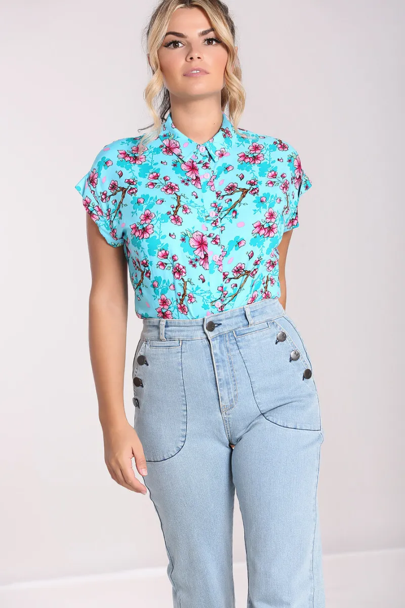 Hell Bunny Tops|Blouses>Louella Shirt Aqua