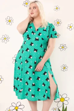 Hell Bunny Dresses|Midi Dresses>Love Cats Midi Dress Green