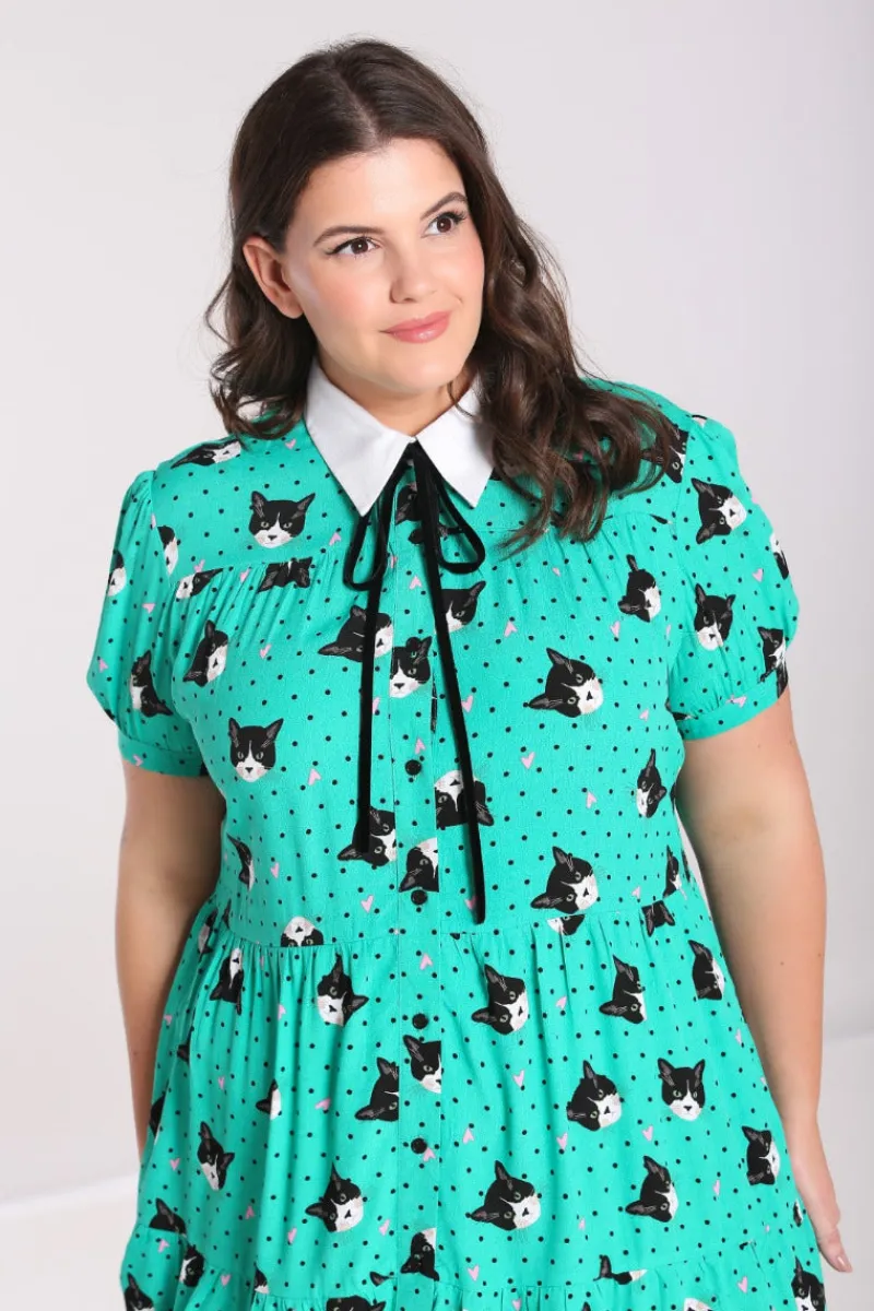 Hell Bunny Dresses|Dresses>Love Cats Mini Dress Green