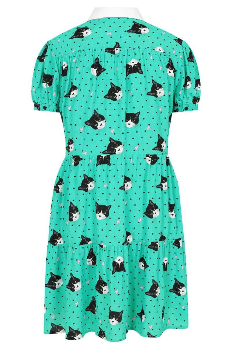Hell Bunny Dresses|Dresses>Love Cats Mini Dress Green