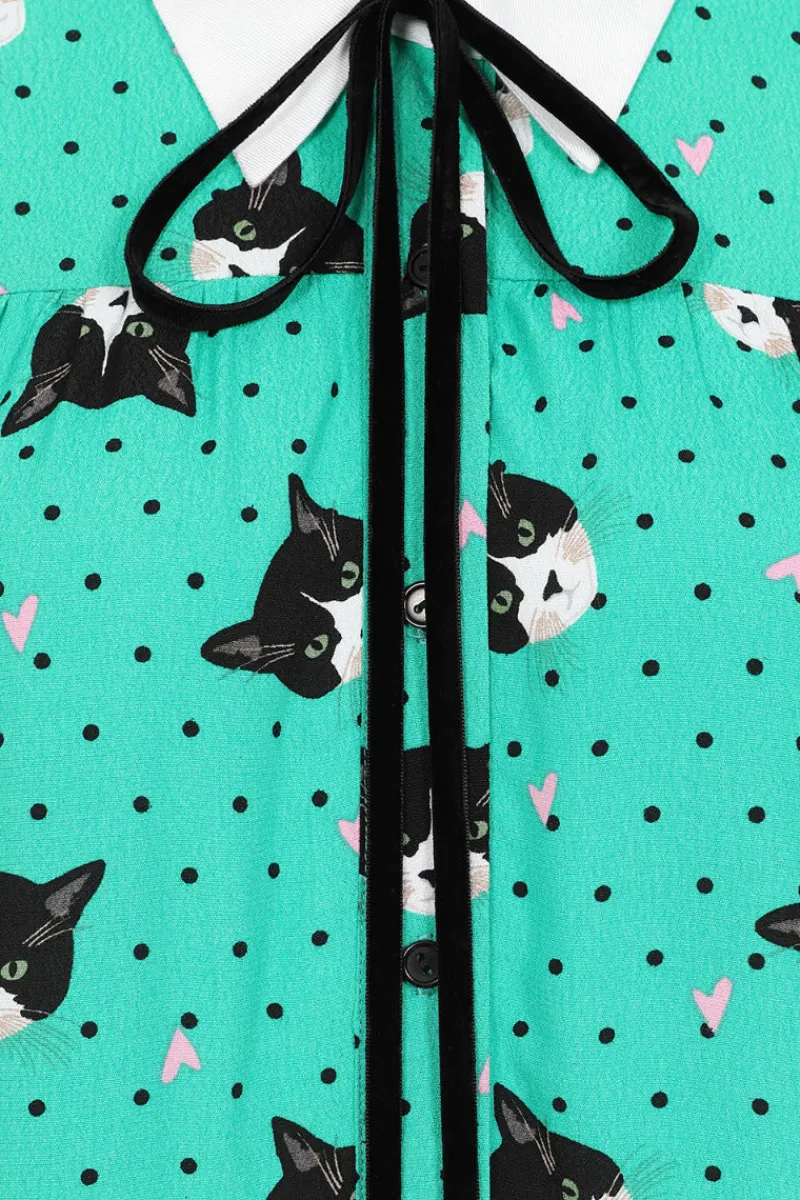 Hell Bunny Dresses|Dresses>Love Cats Mini Dress Green