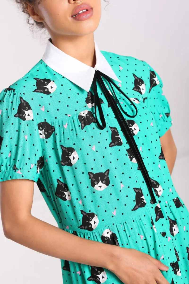 Hell Bunny Dresses|Dresses>Love Cats Mini Dress Green