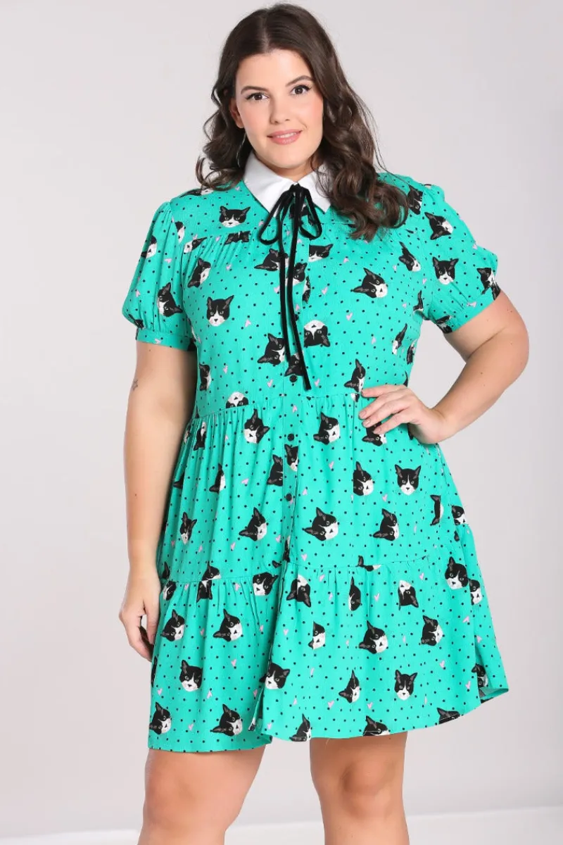 Hell Bunny Dresses|Dresses>Love Cats Mini Dress Green