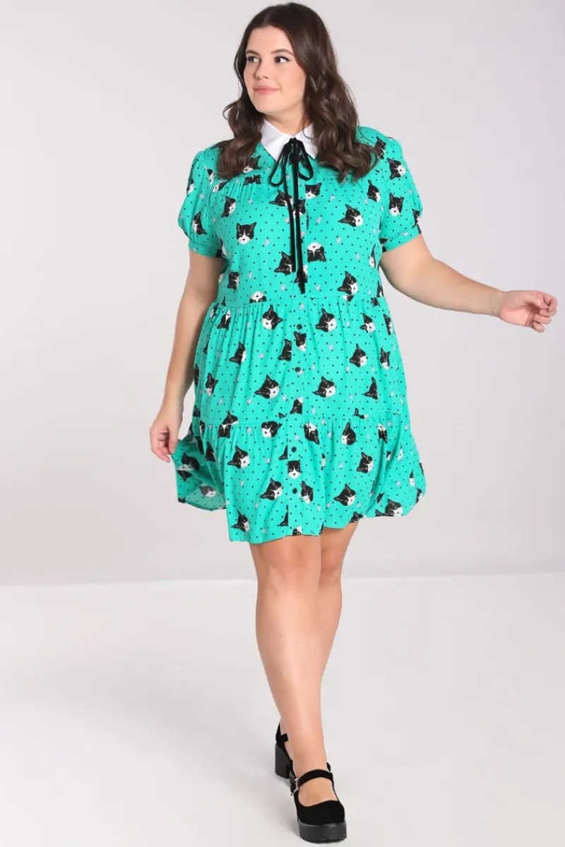 Hell Bunny Dresses|Dresses>Love Cats Mini Dress Green