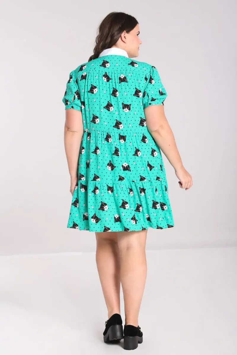 Hell Bunny Dresses|Dresses>Love Cats Mini Dress Green