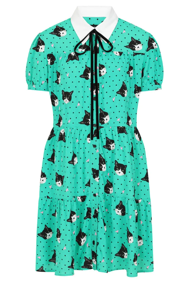 Hell Bunny Dresses|Dresses>Love Cats Mini Dress Green