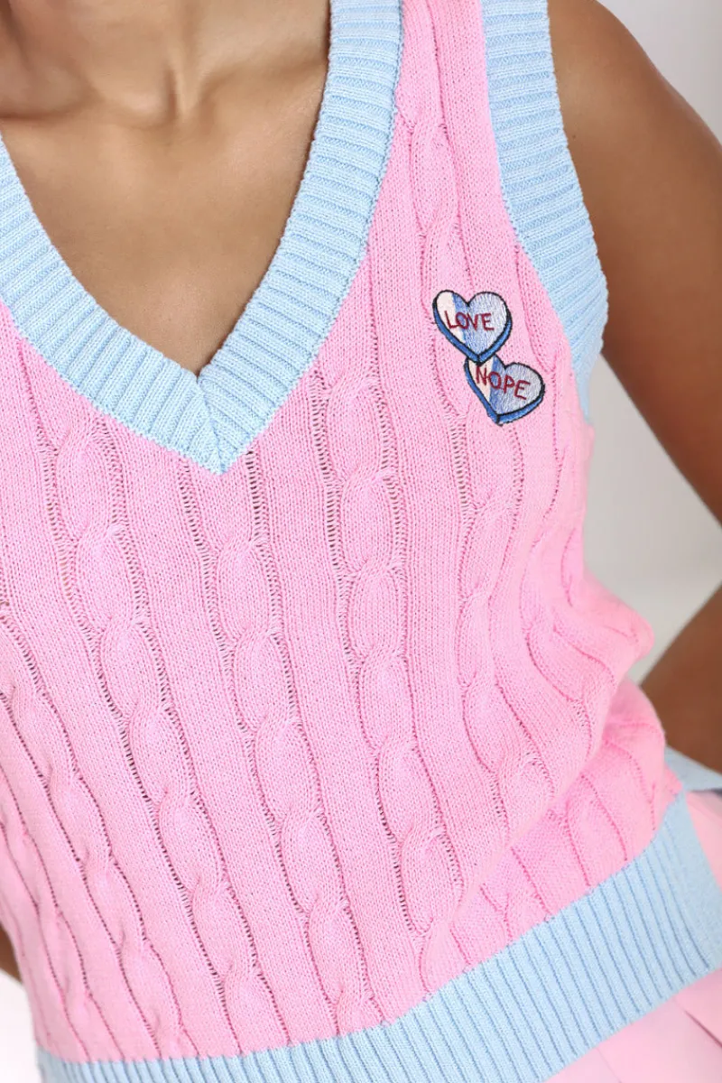 Hell Bunny Tops|Knitwear>Love Nope Vest Pink