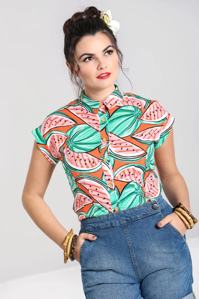 Hell Bunny Blouses|Tops>Melonie Shirt Orange