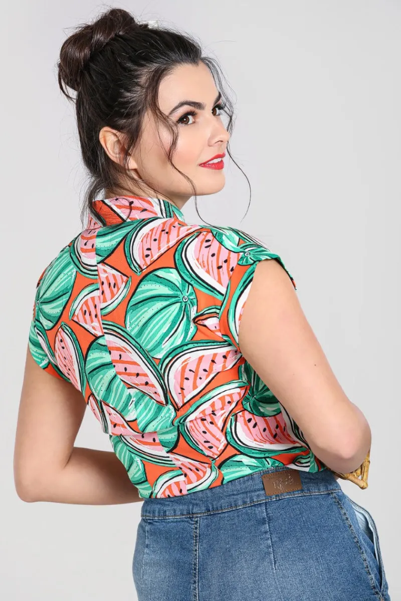 Hell Bunny Blouses|Tops>Melonie Shirt Orange