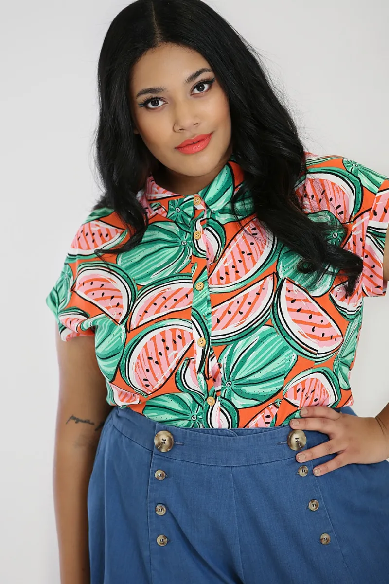 Hell Bunny Blouses|Tops>Melonie Shirt Orange