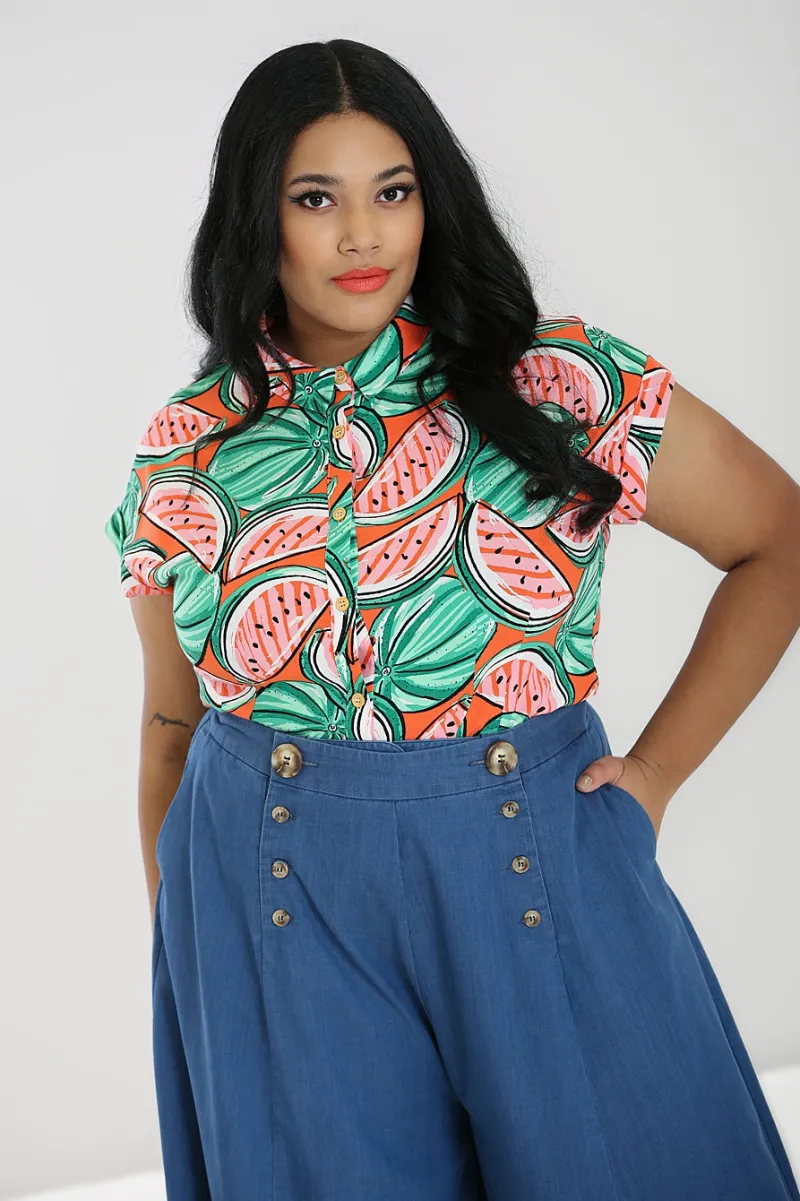 Hell Bunny Blouses|Tops>Melonie Shirt Orange