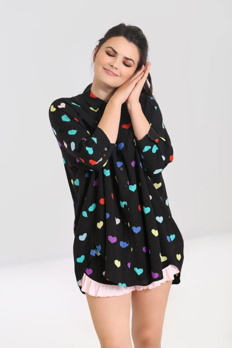 Hell Bunny Tops|Blouses>Mimi Oversized Shirt Black