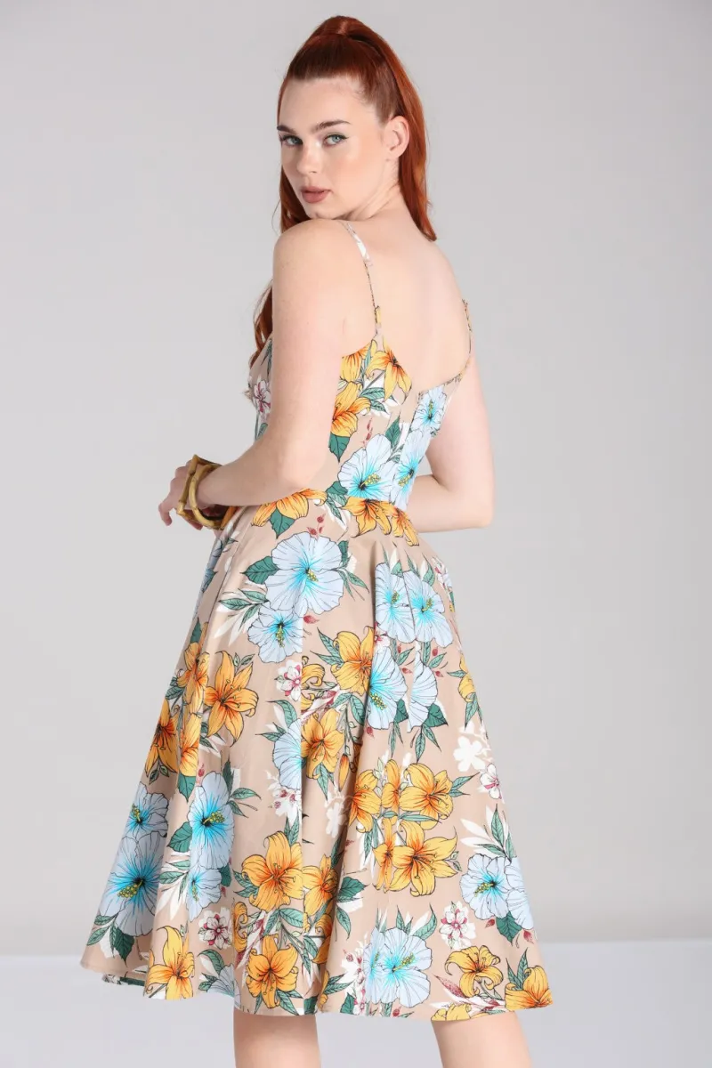 Hell Bunny Dresses>Pattaya Dress Beige