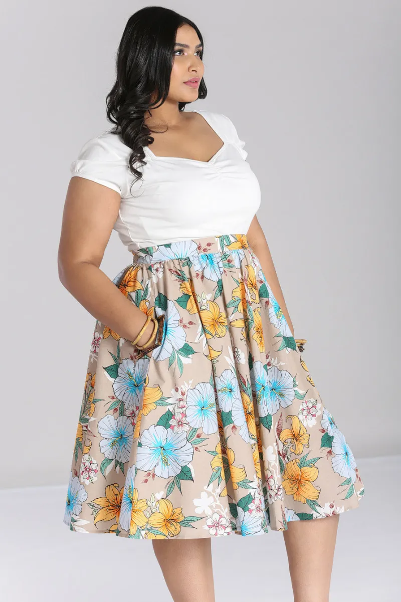 Hell Bunny Skirts>Pattaya Skirt Beige
