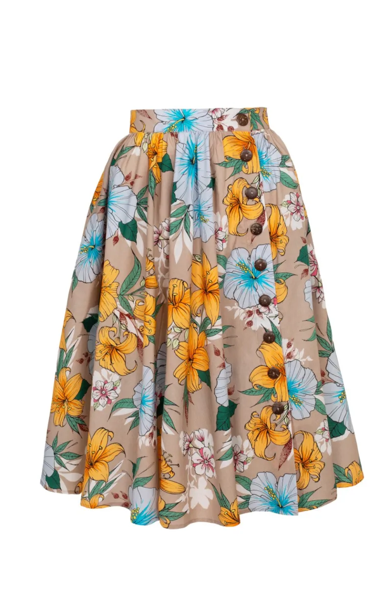 Hell Bunny Skirts>Pattaya Skirt Beige